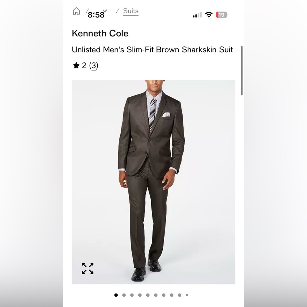 Kenneth Cole Unlisted slim fit brow suit. Suit coat 36R, pants size 29.